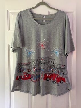 Mac & Belle USA Top XL Red Blue Patriotic Fourth of July American Flag Summer EC